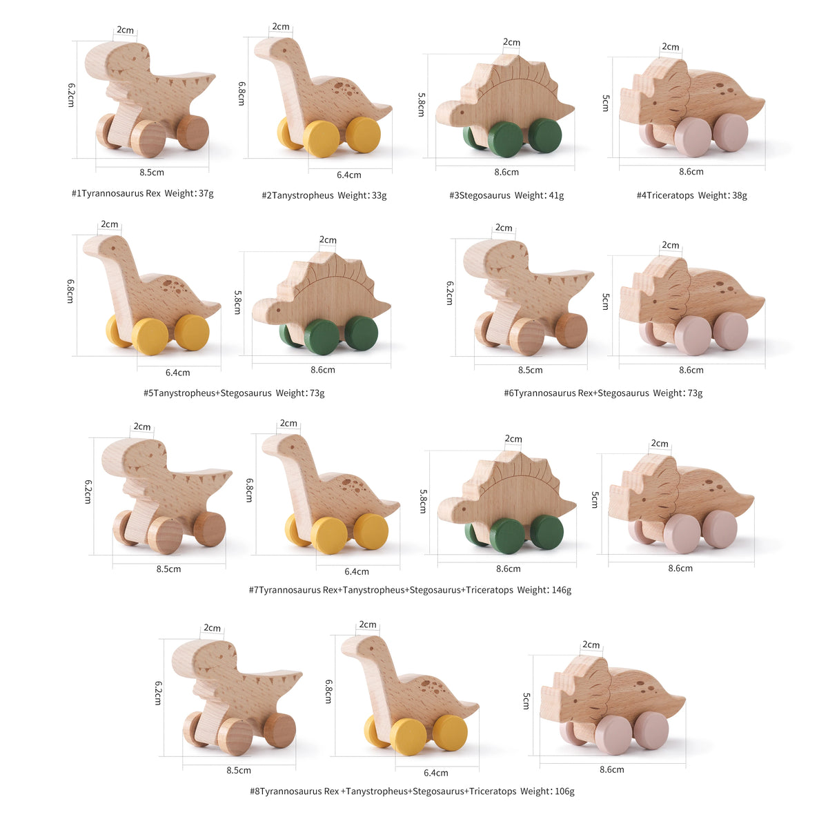 Dinosaur Cartoon Car Montessori Wooden Teether Toy for Infants Toddlers - Sensory Developmental Pretend Play Baby Teething Toy