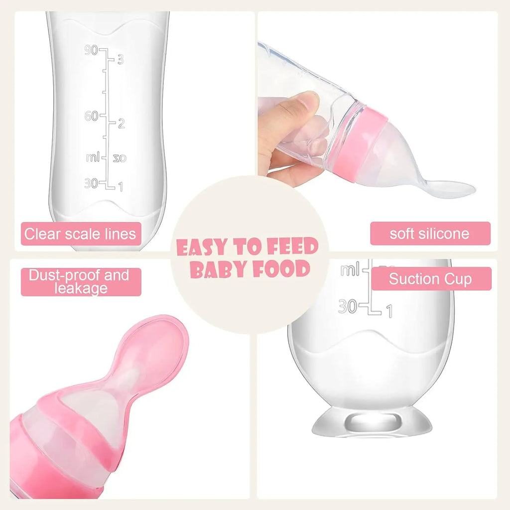 1/2Pcs Baby Food Feeding Spoons Silicone Feeding Bottle with Spoon Suction Cup 90ml Newborn Food Rice Cereal Spoon Tableware