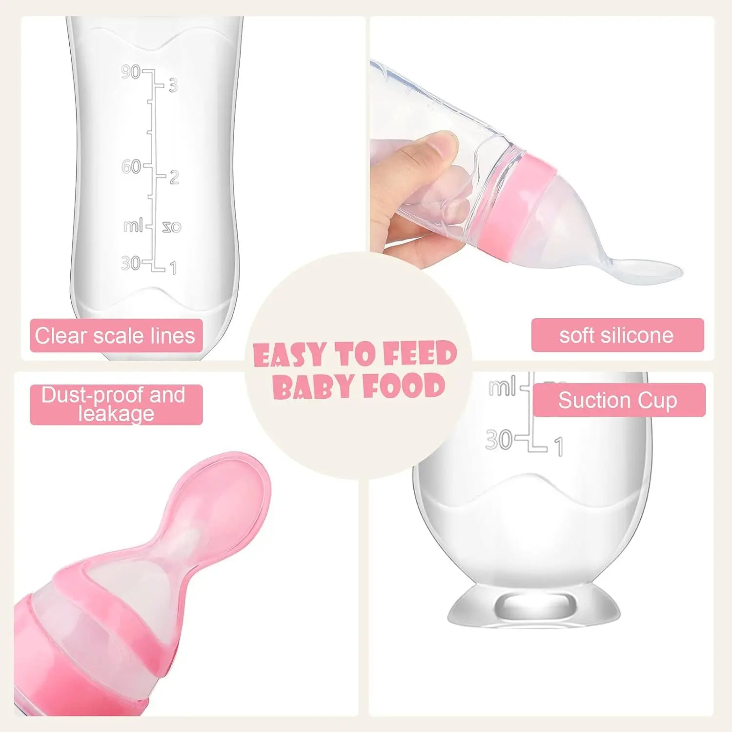 1/2Pcs Baby Food Feeding Spoons Silicone Feeding Bottle with Spoon Suction Cup 90ml Newborn Food Rice Cereal Spoon Tableware