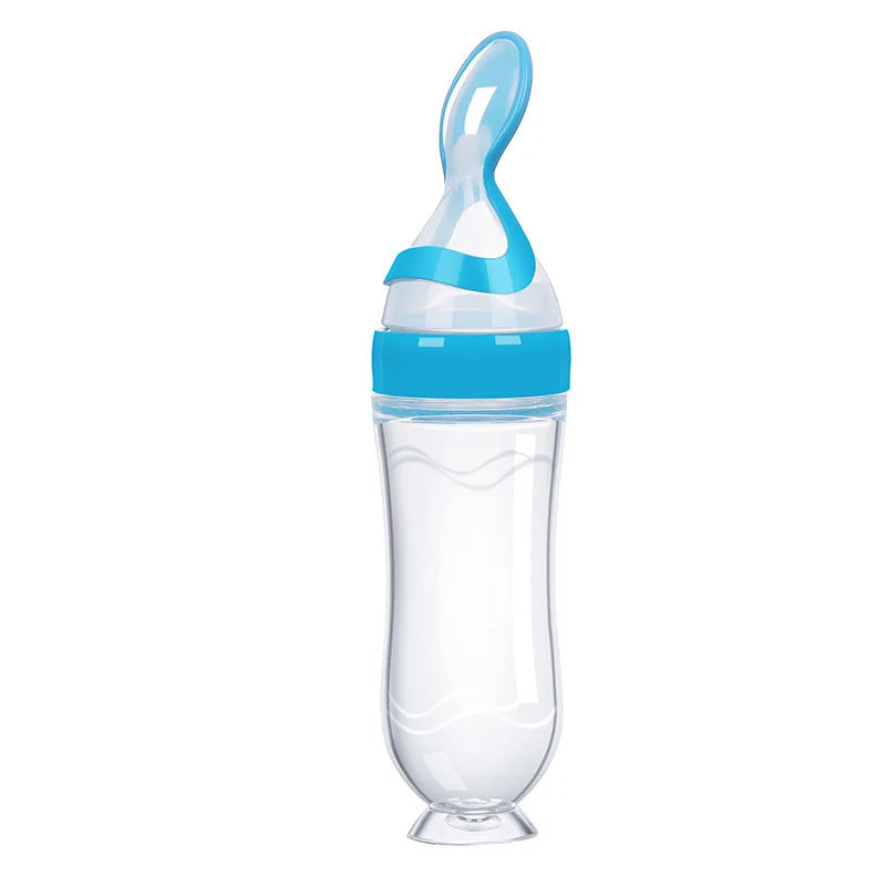 1/2Pcs Baby Food Feeding Spoons Silicone Feeding Bottle with Spoon Suction Cup 90ml Newborn Food Rice Cereal Spoon Tableware