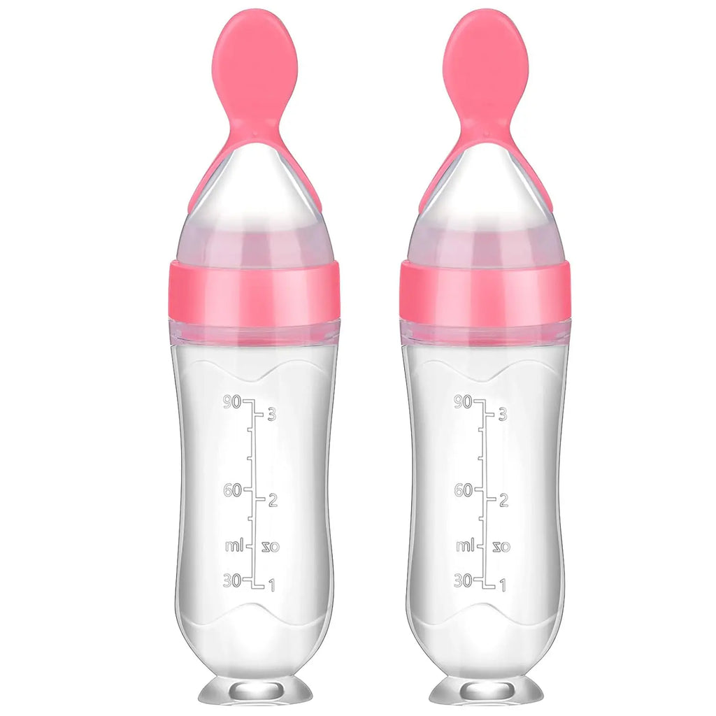 1/2Pcs Baby Food Feeding Spoons Silicone Feeding Bottle with Spoon Suction Cup 90ml Newborn Food Rice Cereal Spoon Tableware