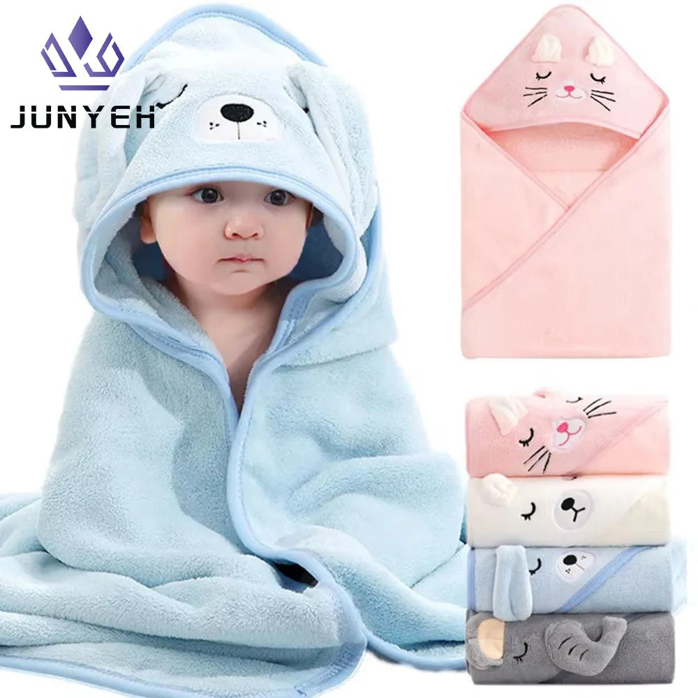 Toddler Bathrobe Infant Bath Towel Boy Girl Blankets Swaddle With Hood Cartoon Coral Fleece Towel Blanket Newborn Kids Bedding
