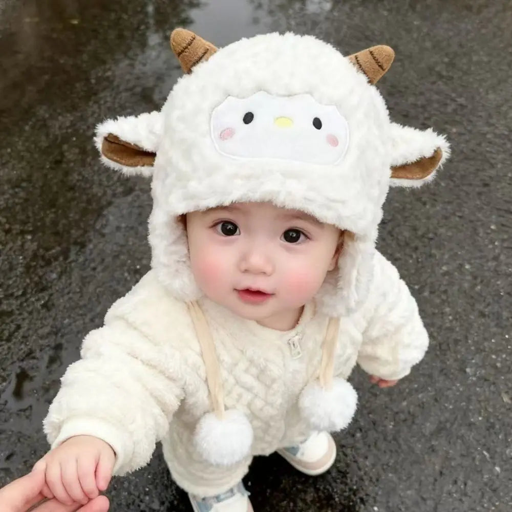 Winter Beanie Hat Kawaii Toddler's Sheep Plush Hat Soft Thickened Cute Sheep Hat Coldproof Breathable Cartoon Beanie Caps Infant