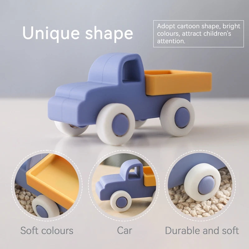 Baby BPA Free Silicone Car Ambulance Toys Wooden Cartoon Bus Teether Educational Montessori Toys For Children Teething Baby Toys