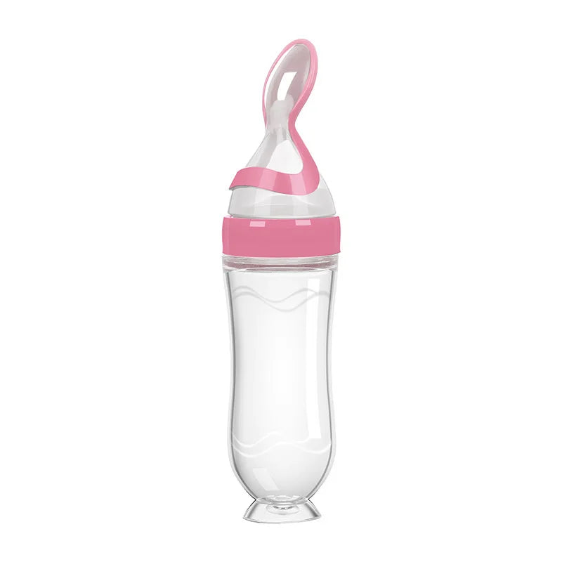 1/2Pcs Baby Food Feeding Spoons Silicone Feeding Bottle with Spoon Suction Cup 90ml Newborn Food Rice Cereal Spoon Tableware