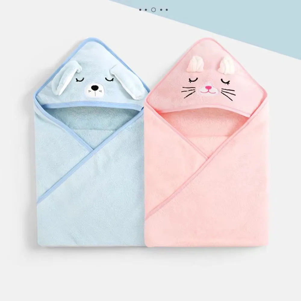 Toddler Bathrobe Infant Bath Towel Boy Girl Blankets Swaddle With Hood Cartoon Coral Fleece Towel Blanket Newborn Kids Bedding