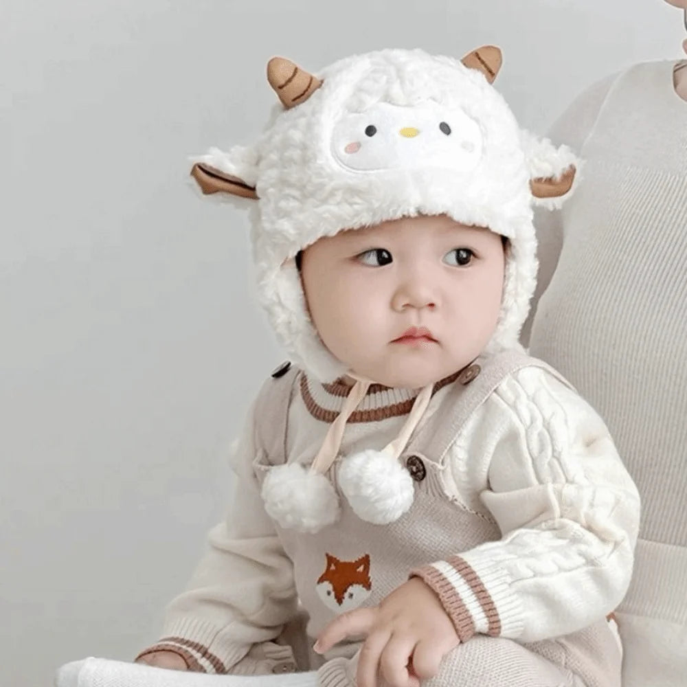 Winter Beanie Hat Kawaii Toddler's Sheep Plush Hat Soft Thickened Cute Sheep Hat Coldproof Breathable Cartoon Beanie Caps Infant
