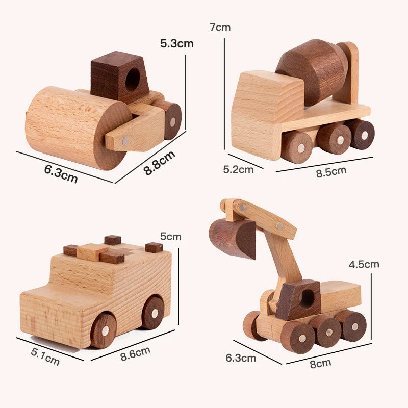 Wooden Toys Beech Wood Car Blocks Cartoon Excavator Educational Montessori Toys Children Ambulance Police Car Birthday Gift
