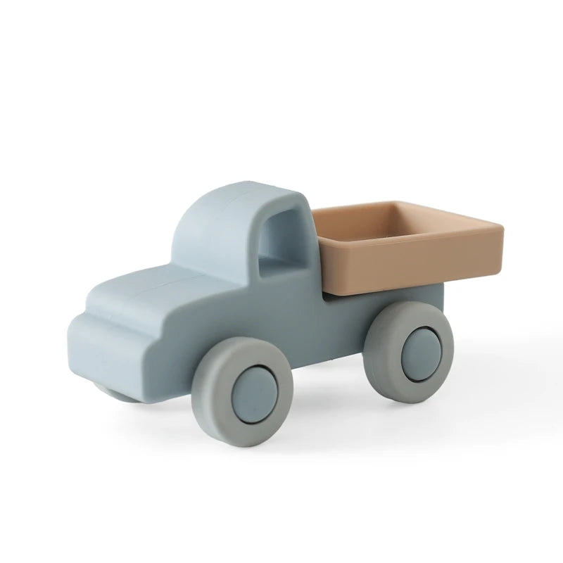 Baby BPA Free Silicone Car Ambulance Toys Wooden Cartoon Bus Teether Educational Montessori Toys For Children Teething Baby Toys