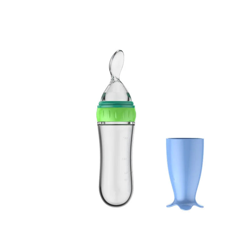1/2Pcs Baby Food Feeding Spoons Silicone Feeding Bottle with Spoon Suction Cup 90ml Newborn Food Rice Cereal Spoon Tableware