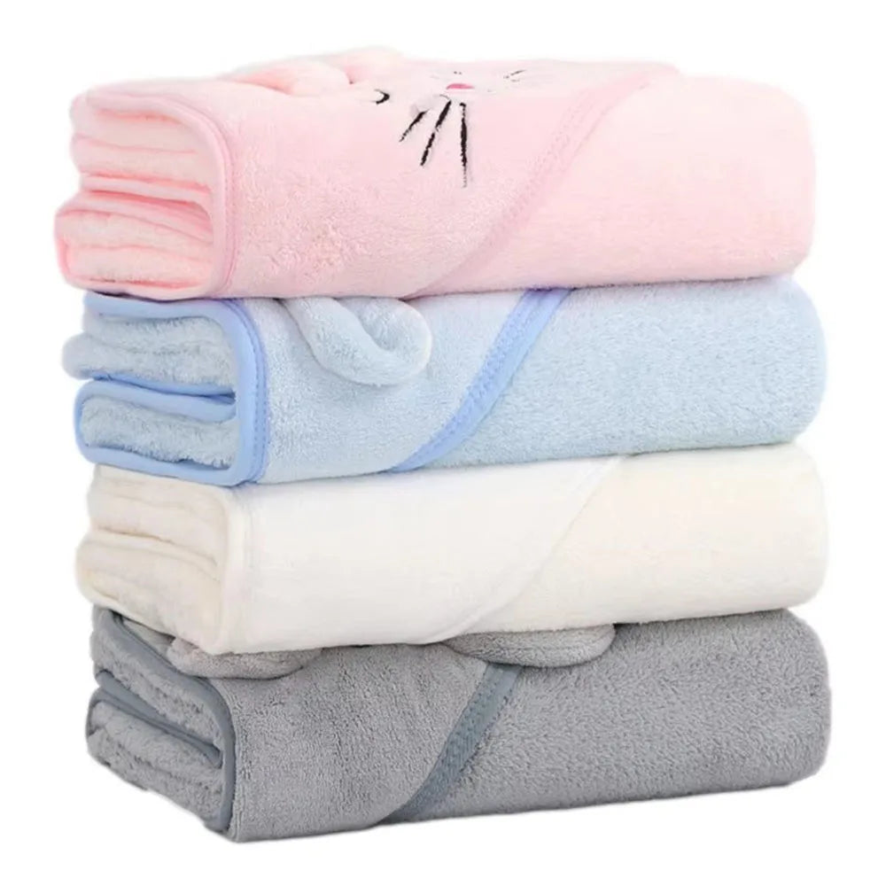 Toddler Bathrobe Infant Bath Towel Boy Girl Blankets Swaddle With Hood Cartoon Coral Fleece Towel Blanket Newborn Kids Bedding