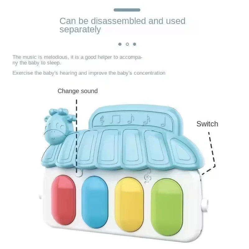 Baby Play Gym 3 in 1 Tummy Time with Hanging Toys Music and Lights Foldable Soft Sensory Playmat for Newborn Infants 0‑12 Months