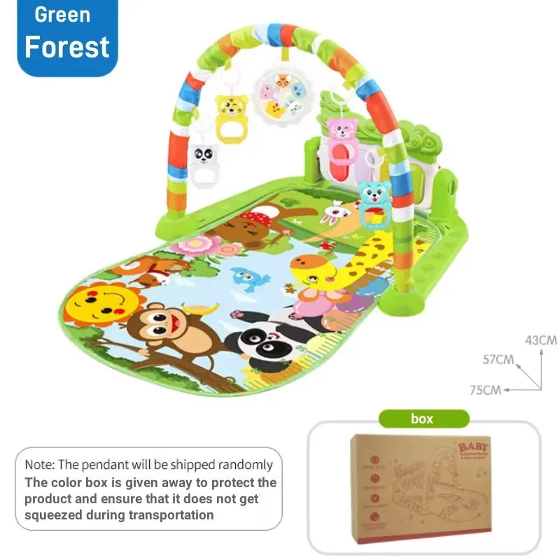 Baby Play Gym 3 in 1 Tummy Time with Hanging Toys Music and Lights Foldable Soft Sensory Playmat for Newborn Infants 0‑12 Months