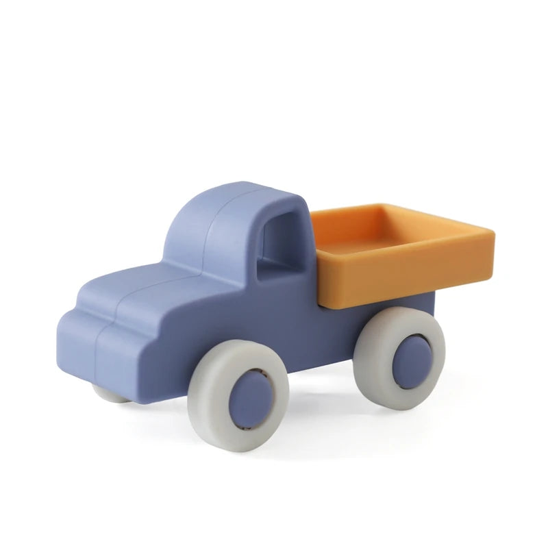 Baby BPA Free Silicone Car Ambulance Toys Wooden Cartoon Bus Teether Educational Montessori Toys For Children Teething Baby Toys