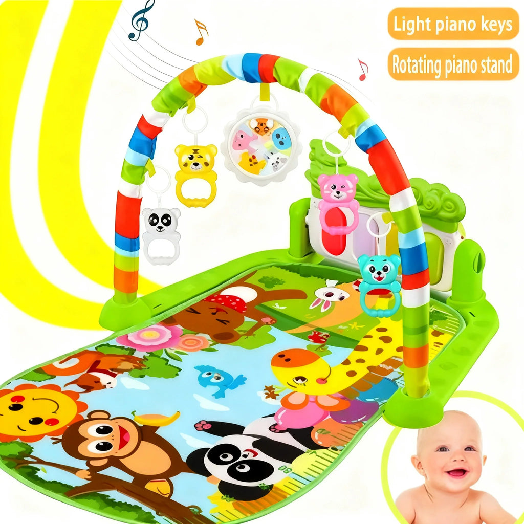 Baby Play Gym 3 in 1 Tummy Time with Hanging Toys Music and Lights Foldable Soft Sensory Playmat for Newborn Infants 0‑12 Months
