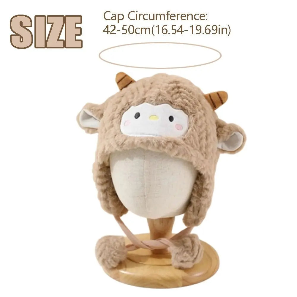 Winter Beanie Hat Kawaii Toddler's Sheep Plush Hat Soft Thickened Cute Sheep Hat Coldproof Breathable Cartoon Beanie Caps Infant
