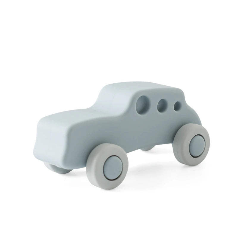 Baby BPA Free Silicone Car Ambulance Toys Wooden Cartoon Bus Teether Educational Montessori Toys For Children Teething Baby Toys