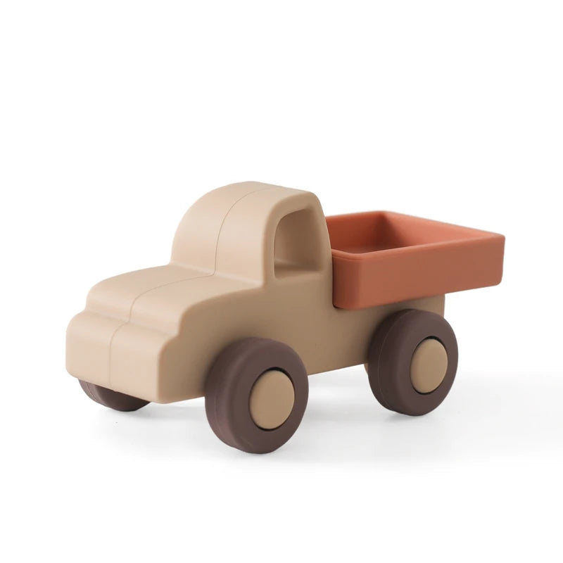 Baby BPA Free Silicone Car Ambulance Toys Wooden Cartoon Bus Teether Educational Montessori Toys For Children Teething Baby Toys